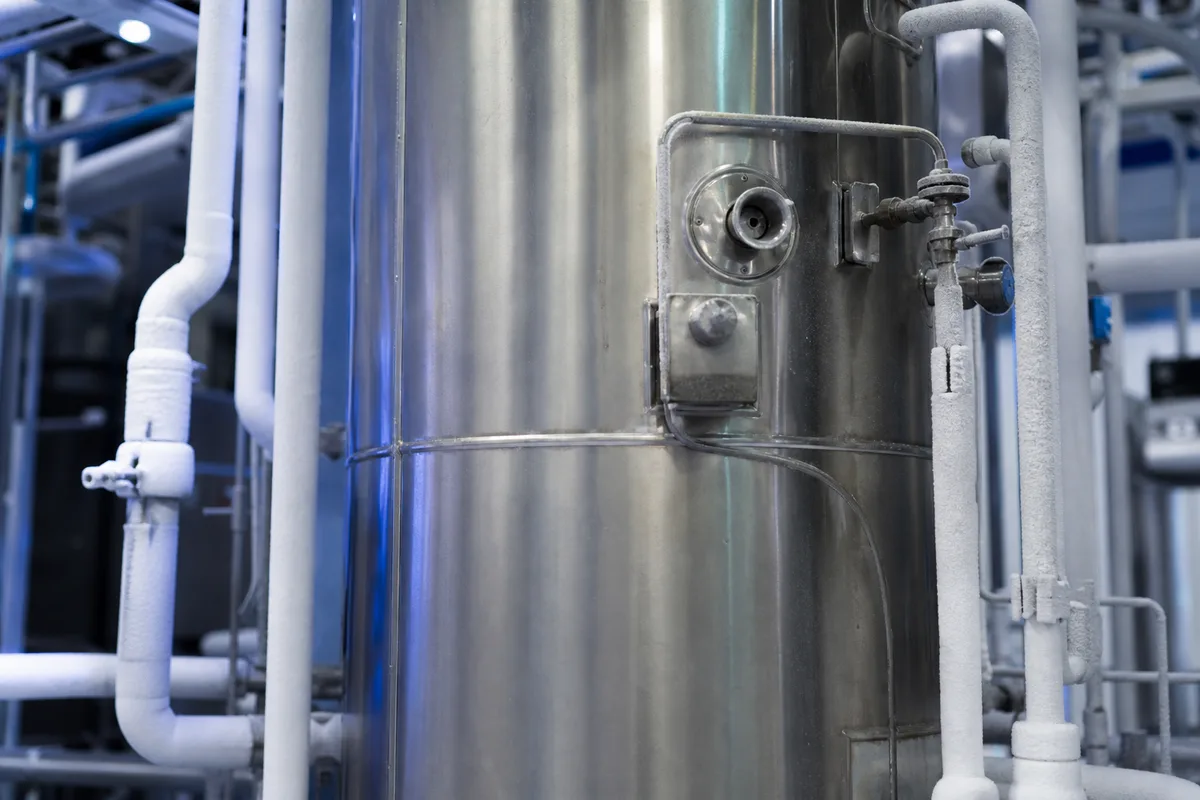 Réservoir cryogénique vertical à double enveloppe dans une installation industrielle